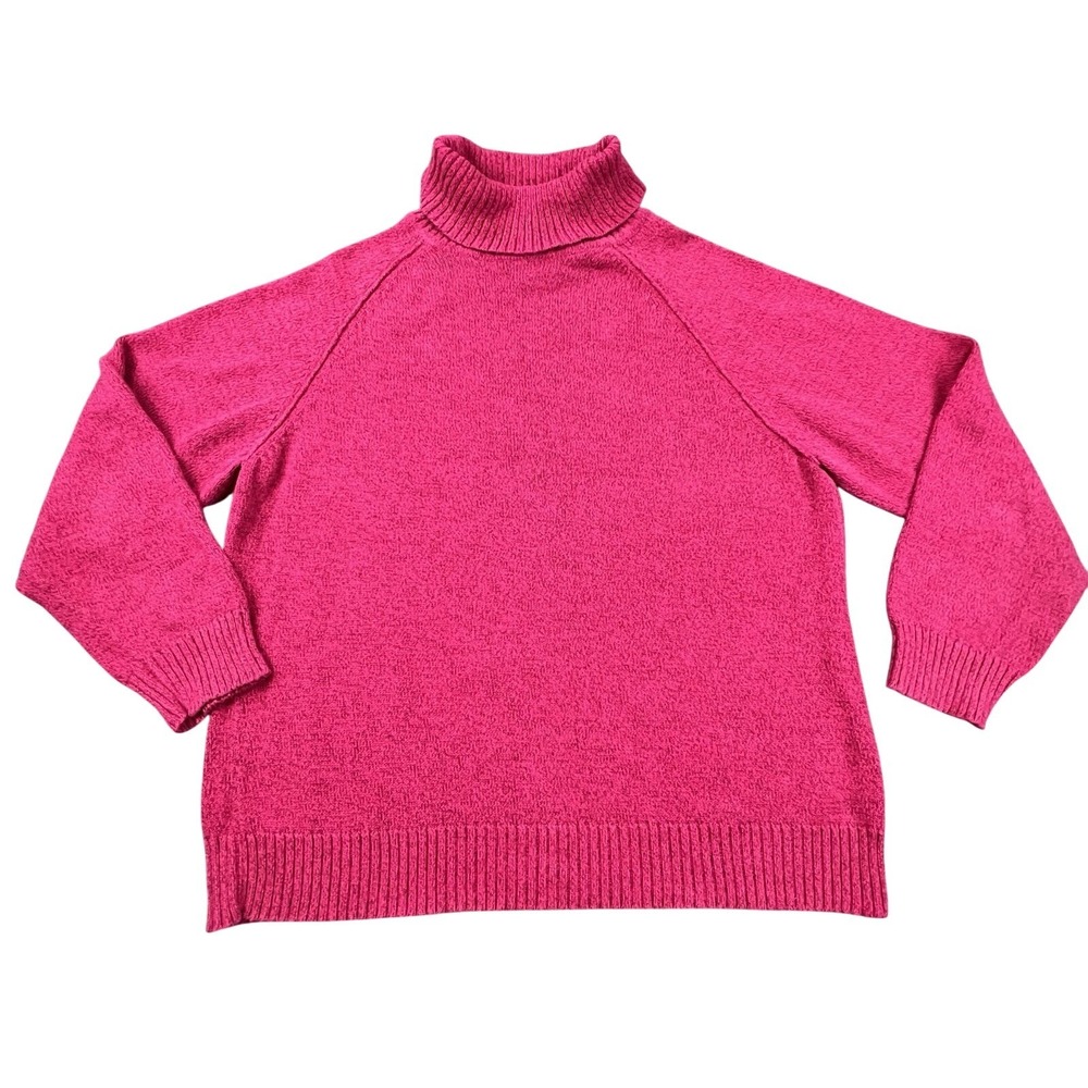 Karen Scott XL Fuchsia Pink‎ Turtleneck Sweater 100% Cotton Raglan Knit